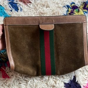 Vintage Gucci suede classic stripe clutch rare